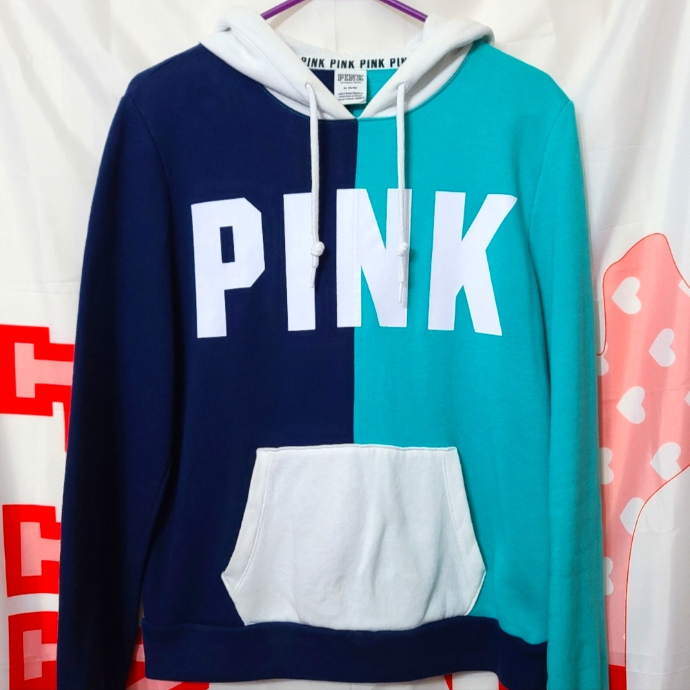 PINK Victoria's Secret Rare Colorblock Hoodie Size Medium 💙